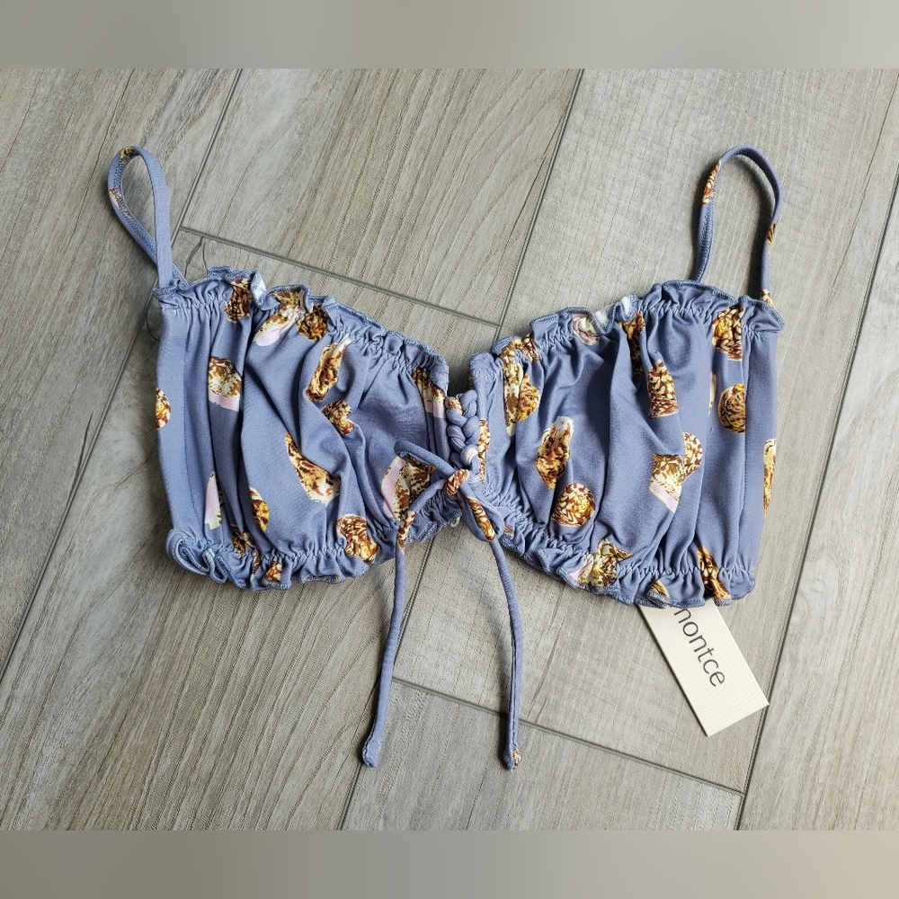 Montce Purple Bikini Top with Gold Pineapple Print